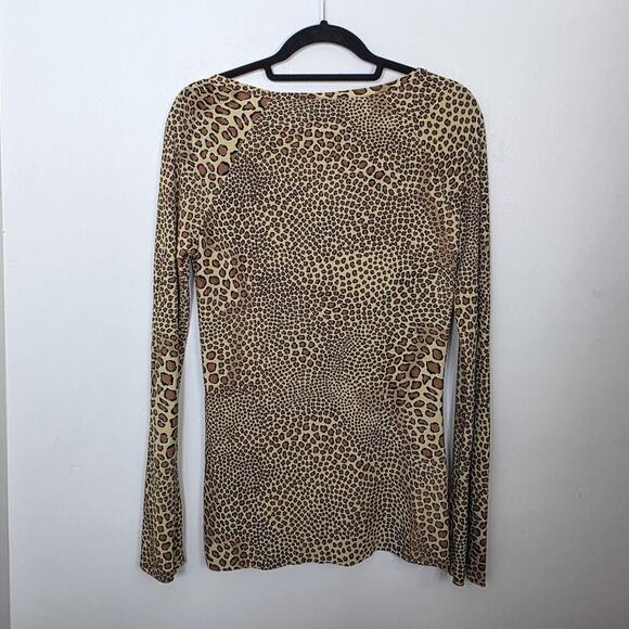 Norma Kamali Brown Leopard Print Stretchy Fitted Feminine Long Sleeve Top Size M - Picture 8 of 9